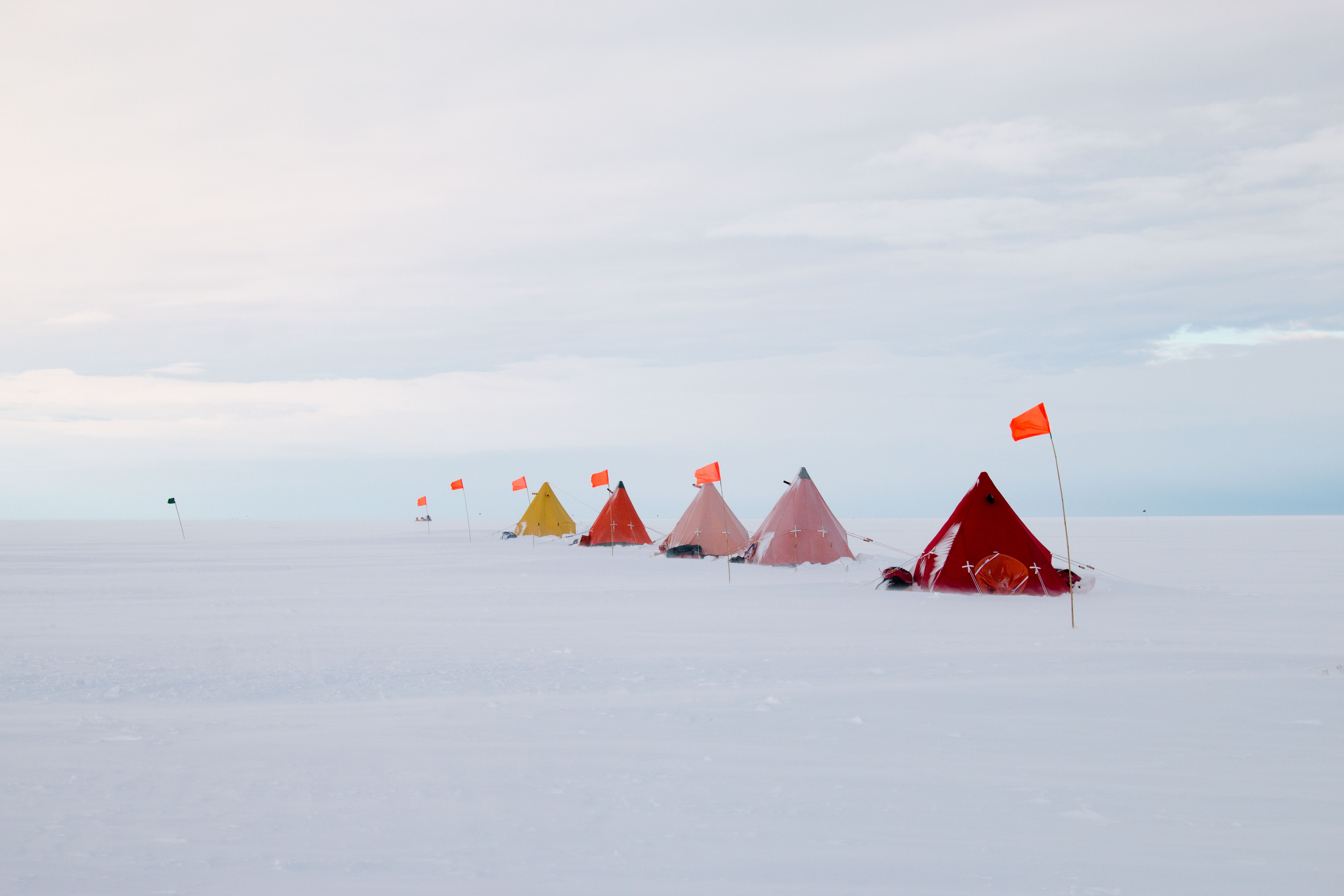 Credit: International Thwaites Glacier Collaboration / Georgia Tech-Schmidt / Dichek  The research team's camp on Thwaites Glacier hundreds of meters atop the glacier's very critical grounding zone. The crew lived and researched here for two months out in the open in Antarctica.