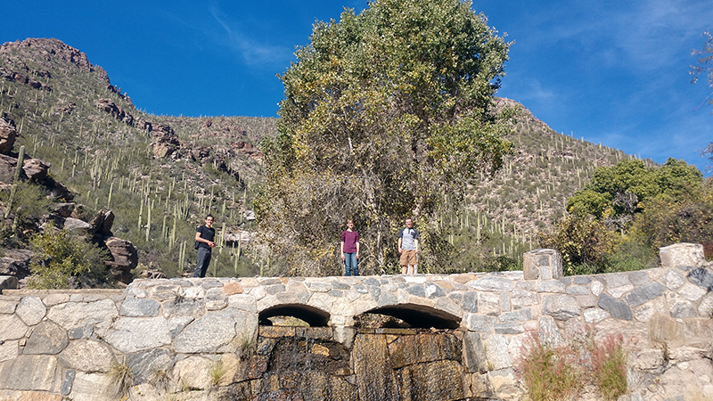 Space Grant Interns pose on a bridge at Seven Falls, AZ.