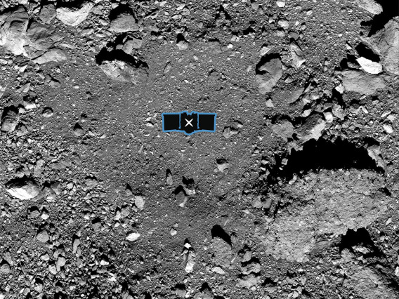 OSIRIS-REx sample site diagram over an image of asteroid Bennu's surface