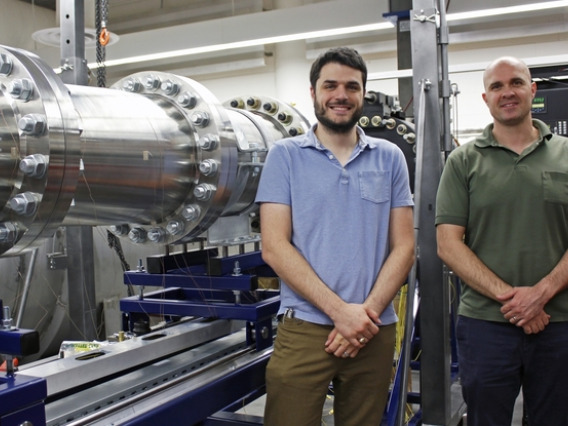 A grant from the Army Research Office will fund an extension of the Arizona Supersonic Wind Tunnel, making it capable of conducting experiments in transonic conditions. Stuart "Alex" Craig (left) and Jesse Little received the funding through the U.S. Department of Defense's Historically Black Colleges and Universities/Minority-Serving Institutions Science Program.